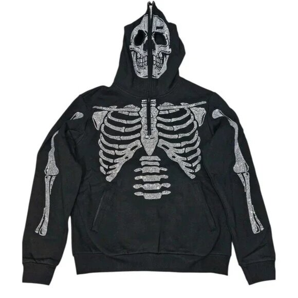 Guapi Men's Skeleton Rhinestone Hoodie Black Limited Editions Size S NWT (JB) - Picture 11 of 14